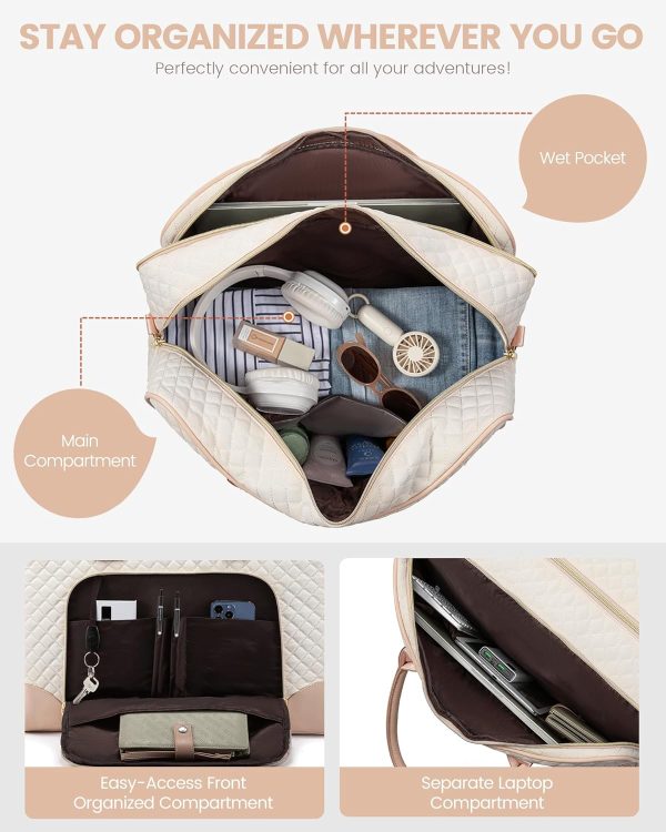 LOVEVOOK Weekender Bag for Women with Laptop Compartment, Quilted Carry on Bags for airplanes with Shoe Bag, Travel Duffel Tote Bags with Toiletry Bag, Hospital Bags with Wet Pocket Shoe Bag - Image 3