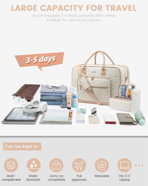 LOVEVOOK Weekender Bag for Women with Laptop Compartment, Quilted Carry on Bags for airplanes with Shoe Bag, Travel Duffel Tote Bags with Toiletry Bag, Hospital Bags with Wet Pocket Shoe Bag - Image 8