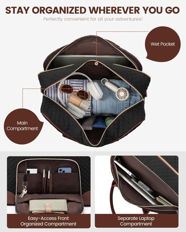 LOVEVOOK Weekender Bag for Women with Laptop Compartment, Quilted Carry on Bags for airplanes with Shoe Bag, Travel Duffel Tote Bags with Toiletry Bag, Hospital Bags with Wet Pocket Shoe Bag - Image 11