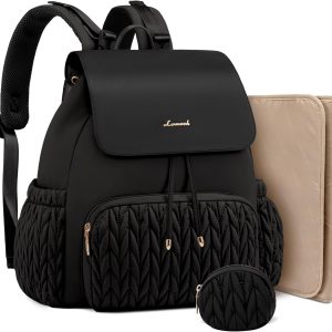 LOVEVOOK Diaper Bag Backpack, Small Cute Baby Bag, Stylish Water-Resistant Travel Bag for Mom, Baby Backpack with Changing Pad, Stroller Straps - Black