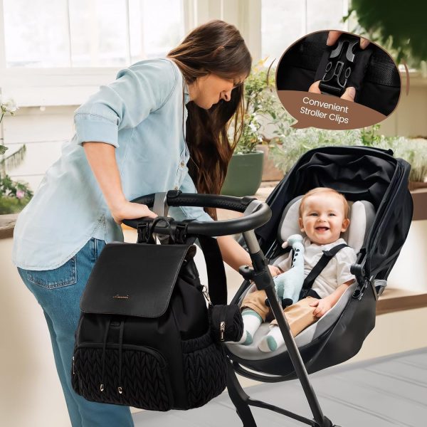 LOVEVOOK Diaper Bag Backpack, Small Cute Baby Bag, Stylish Water-Resistant Travel Bag for Mom, Baby Backpack with Changing Pad, Stroller Straps - Black - Image 3