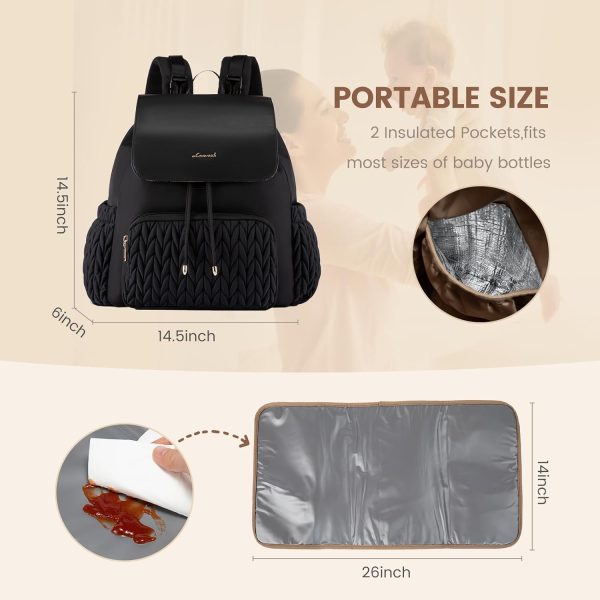 LOVEVOOK Diaper Bag Backpack, Small Cute Baby Bag, Stylish Water-Resistant Travel Bag for Mom, Baby Backpack with Changing Pad, Stroller Straps - Black - Image 5