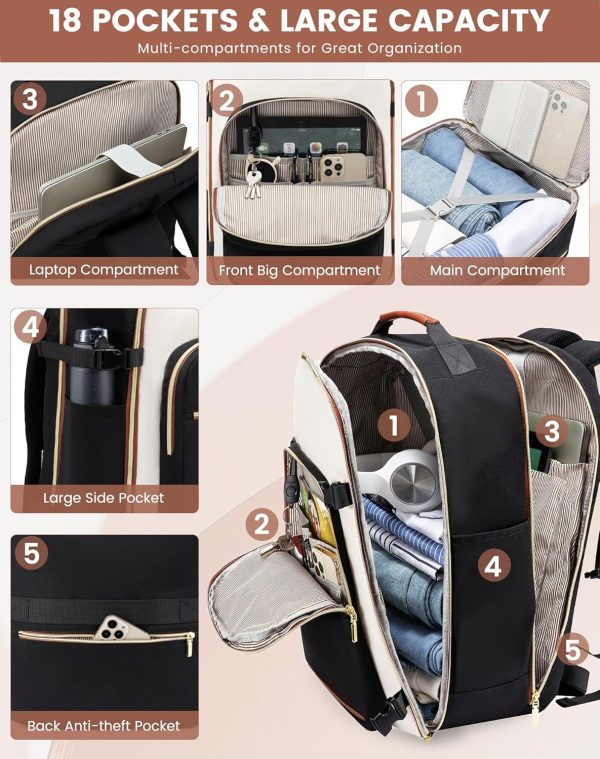 LOVEVOOK Large Travel Backpack for Women & Men, 40L Carry on Backpack for Airplanes, TSA Personal Item Travel Bag fits 17" Laptop, Waterproof Travel Essentials Airline Approved with 3 Packing Cubes - Image 5
