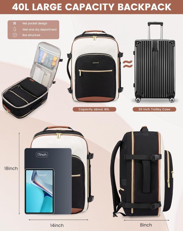 LOVEVOOK Large Travel Backpack for Women & Men, 40L Carry on Backpack for Airplanes, TSA Personal Item Travel Bag fits 17" Laptop, Waterproof Travel Essentials Airline Approved with 3 Packing Cubes - Image 6