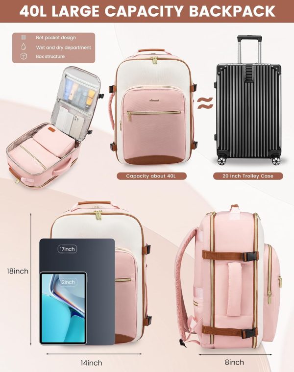 LOVEVOOK Large Travel Backpack for Women & Men, 40L Carry on Backpack for Airplanes, TSA Personal Item Travel Bag fits 17" Laptop, Waterproof Travel Essentials Airline Approved with 3 Packing Cubes - Image 23