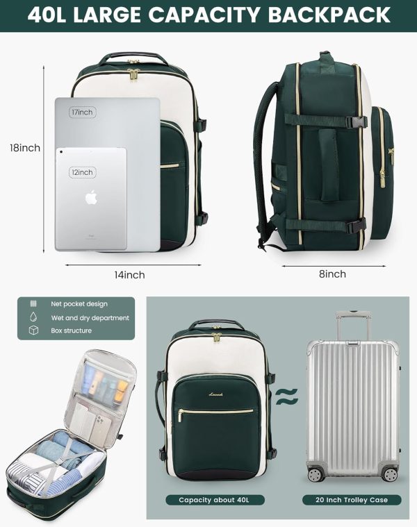 LOVEVOOK Large Travel Backpack for Women & Men, 40L Carry on Backpack for Airplanes, TSA Personal Item Travel Bag fits 17" Laptop, Waterproof Travel Essentials Airline Approved with 3 Packing Cubes - Image 31