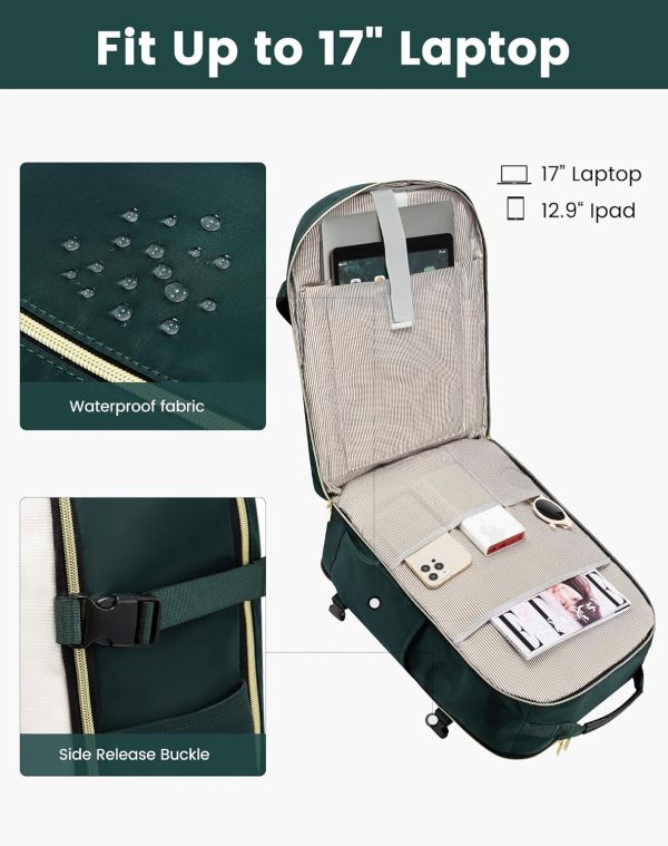 LOVEVOOK Large Travel Backpack for Women & Men, 40L Carry on Backpack for Airplanes, TSA Personal Item Travel Bag fits 17" Laptop, Waterproof Travel Essentials Airline Approved with 3 Packing Cubes - Image 37