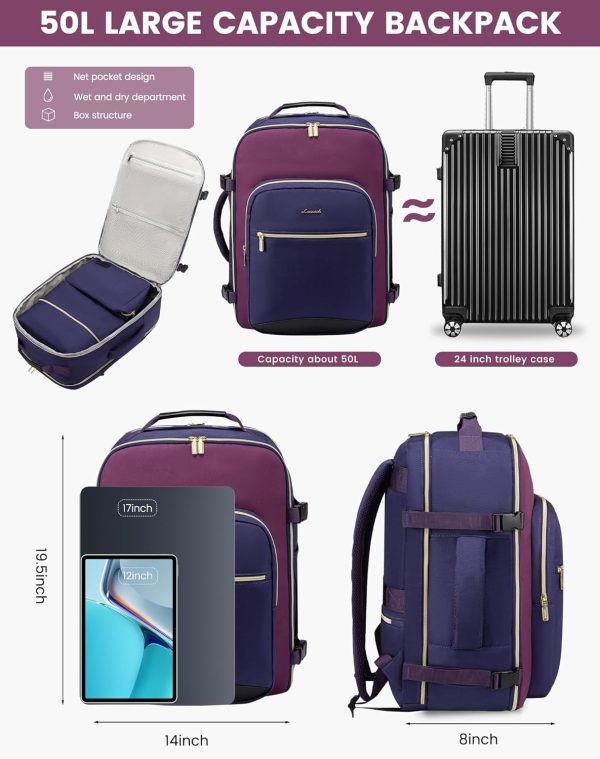 LOVEVOOK Large Travel Backpack for Women & Men, 40L Carry on Backpack for Airplanes, TSA Personal Item Travel Bag fits 17" Laptop, Waterproof Travel Essentials Airline Approved with 3 Packing Cubes - Image 38