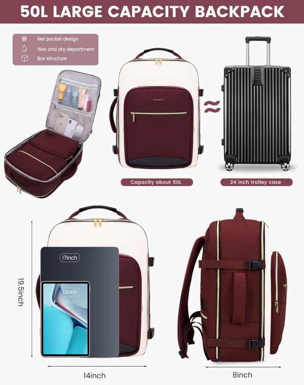 LOVEVOOK Large Travel Backpack for Women & Men, 40L Carry on Backpack for Airplanes, TSA Personal Item Travel Bag fits 17" Laptop, Waterproof Travel Essentials Airline Approved with 3 Packing Cubes - Image 50