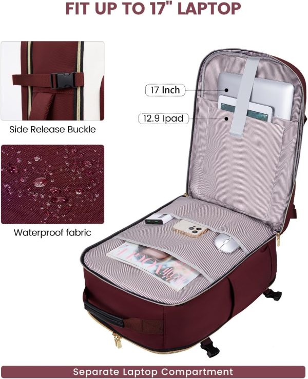 LOVEVOOK Large Travel Backpack for Women & Men, 40L Carry on Backpack for Airplanes, TSA Personal Item Travel Bag fits 17" Laptop, Waterproof Travel Essentials Airline Approved with 3 Packing Cubes - Image 56