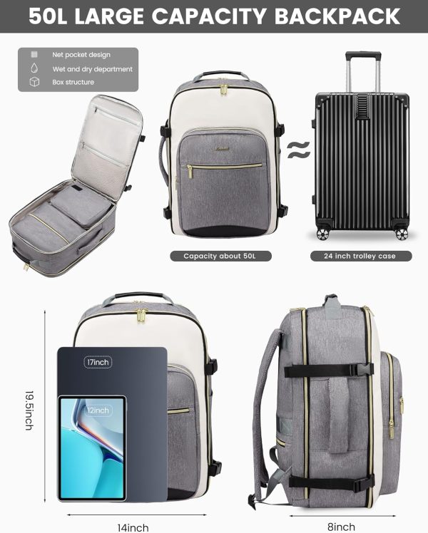 LOVEVOOK Large Travel Backpack for Women & Men, 40L Carry on Backpack for Airplanes, TSA Personal Item Travel Bag fits 17" Laptop, Waterproof Travel Essentials Airline Approved with 3 Packing Cubes - Image 61