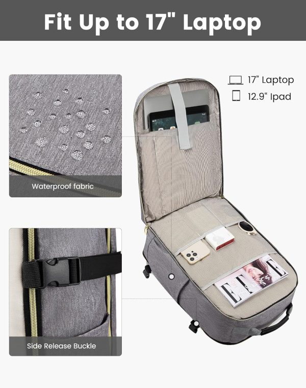 LOVEVOOK Large Travel Backpack for Women & Men, 40L Carry on Backpack for Airplanes, TSA Personal Item Travel Bag fits 17" Laptop, Waterproof Travel Essentials Airline Approved with 3 Packing Cubes - Image 66