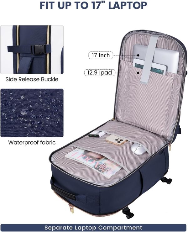 LOVEVOOK Large Travel Backpack for Women & Men, 40L Carry on Backpack for Airplanes, TSA Personal Item Travel Bag fits 17" Laptop, Waterproof Travel Essentials Airline Approved with 3 Packing Cubes - Image 79