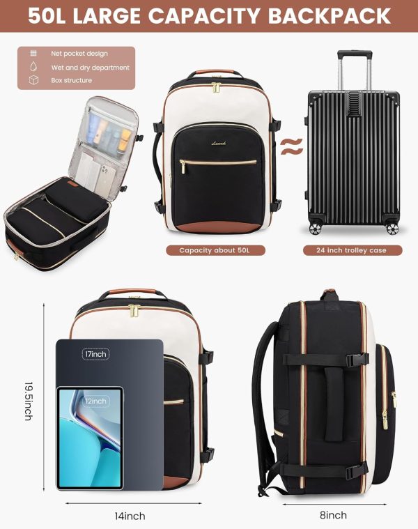 LOVEVOOK Large Travel Backpack for Women & Men, 40L Carry on Backpack for Airplanes, TSA Personal Item Travel Bag fits 17" Laptop, Waterproof Travel Essentials Airline Approved with 3 Packing Cubes - Image 81