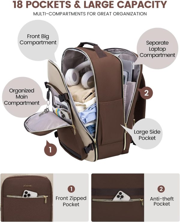 LOVEVOOK Large Travel Backpack for Women & Men, 40L Carry on Backpack for Airplanes, TSA Personal Item Travel Bag fits 17" Laptop, Waterproof Travel Essentials Airline Approved with 3 Packing Cubes - Image 86