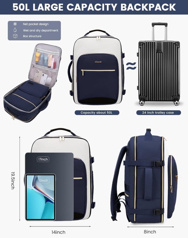 LOVEVOOK Large Travel Backpack for Women & Men, 40L Carry on Backpack for Airplanes, TSA Personal Item Travel Bag fits 17" Laptop, Waterproof Travel Essentials Airline Approved with 3 Packing Cubes - Image 92