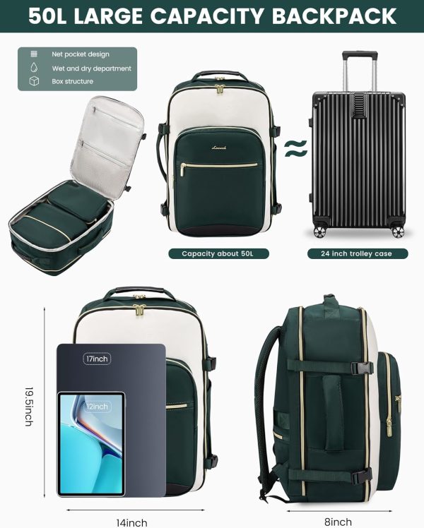 LOVEVOOK Large Travel Backpack for Women & Men, 40L Carry on Backpack for Airplanes, TSA Personal Item Travel Bag fits 17" Laptop, Waterproof Travel Essentials Airline Approved with 3 Packing Cubes - Image 93