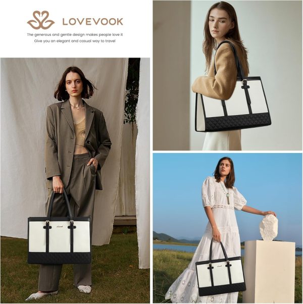 LOVEVOOK Laptop Bag for Women 15.6 inch Canvas Laptop Tote Bag, Large Capacity Work Bag with Clutch Purse, Computer Bag Office Business Briefcase, Casual Handbag for Travel College Teacher School - Image 2