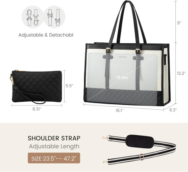 LOVEVOOK Laptop Bag for Women 15.6 inch Canvas Laptop Tote Bag, Large Capacity Work Bag with Clutch Purse, Computer Bag Office Business Briefcase, Casual Handbag for Travel College Teacher School - Image 3