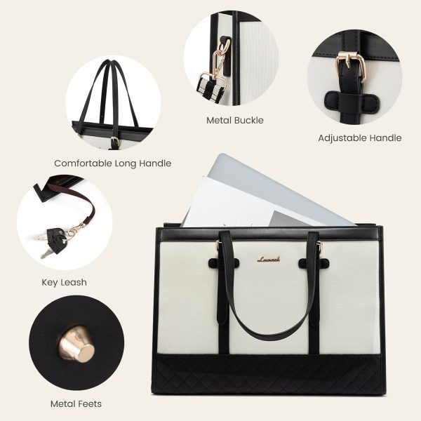 LOVEVOOK Laptop Bag for Women 15.6 inch Canvas Laptop Tote Bag, Large Capacity Work Bag with Clutch Purse, Computer Bag Office Business Briefcase, Casual Handbag for Travel College Teacher School - Image 5