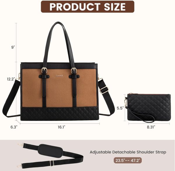 LOVEVOOK Laptop Bag for Women 15.6 inch Canvas Laptop Tote Bag, Large Capacity Work Bag with Clutch Purse, Computer Bag Office Business Briefcase, Casual Handbag for Travel College Teacher School - Image 11