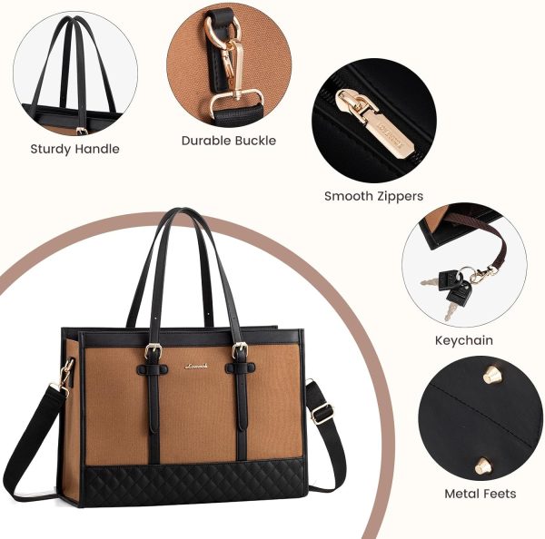 LOVEVOOK Laptop Bag for Women 15.6 inch Canvas Laptop Tote Bag, Large Capacity Work Bag with Clutch Purse, Computer Bag Office Business Briefcase, Casual Handbag for Travel College Teacher School - Image 14