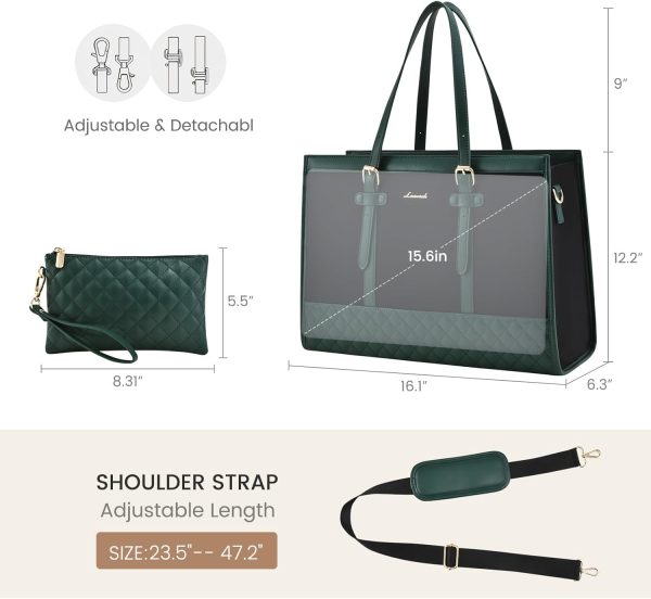 LOVEVOOK Laptop Bag for Women 15.6 inch Canvas Laptop Tote Bag, Large Capacity Work Bag with Clutch Purse, Computer Bag Office Business Briefcase, Casual Handbag for Travel College Teacher School - Image 20