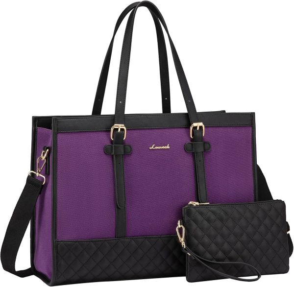 LOVEVOOK Laptop Bag for Women 15.6 inch Canvas Laptop Tote Bag, Large Capacity Work Bag with Clutch Purse, Computer Bag Office Business Briefcase, Casual Handbag for Travel College Teacher School - Image 26