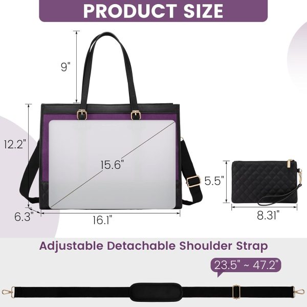 LOVEVOOK Laptop Bag for Women 15.6 inch Canvas Laptop Tote Bag, Large Capacity Work Bag with Clutch Purse, Computer Bag Office Business Briefcase, Casual Handbag for Travel College Teacher School - Image 28
