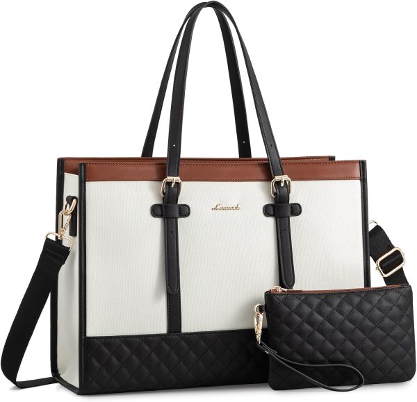 LOVEVOOK Laptop Bag for Women 15.6 inch Canvas Laptop Tote Bag, Large Capacity Work Bag with Clutch Purse, Computer Bag Office Business Briefcase, Casual Handbag for Travel College Teacher School - Image 58