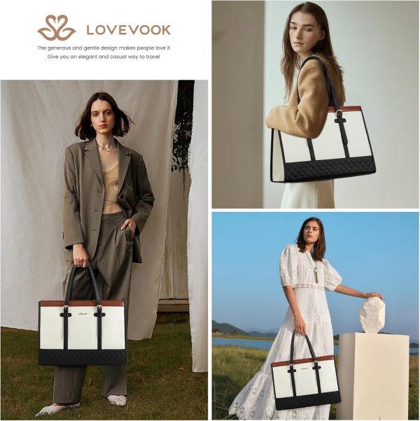 LOVEVOOK Laptop Bag for Women 15.6 inch Canvas Laptop Tote Bag, Large Capacity Work Bag with Clutch Purse, Computer Bag Office Business Briefcase, Casual Handbag for Travel College Teacher School - Image 59
