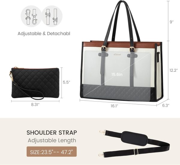 LOVEVOOK Laptop Bag for Women 15.6 inch Canvas Laptop Tote Bag, Large Capacity Work Bag with Clutch Purse, Computer Bag Office Business Briefcase, Casual Handbag for Travel College Teacher School - Image 60