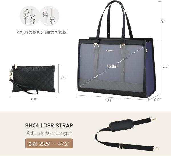 LOVEVOOK Laptop Bag for Women 15.6 inch Canvas Laptop Tote Bag, Large Capacity Work Bag with Clutch Purse, Computer Bag Office Business Briefcase, Casual Handbag for Travel College Teacher School - Image 77