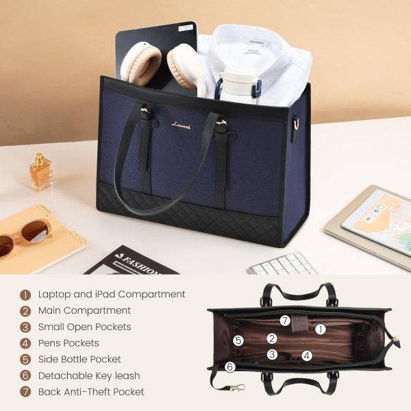 LOVEVOOK Laptop Bag for Women 15.6 inch Canvas Laptop Tote Bag, Large Capacity Work Bag with Clutch Purse, Computer Bag Office Business Briefcase, Casual Handbag for Travel College Teacher School - Image 78
