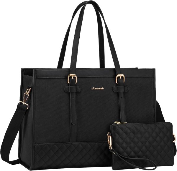 LOVEVOOK Laptop Bag for Women 15.6 inch Canvas Laptop Tote Bag, Large Capacity Work Bag with Clutch Purse, Computer Bag Office Business Briefcase, Casual Handbag for Travel College Teacher School - Image 83