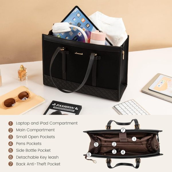LOVEVOOK Laptop Bag for Women 15.6 inch Canvas Laptop Tote Bag, Large Capacity Work Bag with Clutch Purse, Computer Bag Office Business Briefcase, Casual Handbag for Travel College Teacher School - Image 86