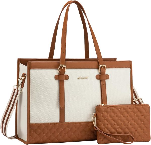 LOVEVOOK Laptop Bag for Women 15.6 inch Canvas Laptop Tote Bag, Large Capacity Work Bag with Clutch Purse, Computer Bag Office Business Briefcase, Casual Handbag for Travel College Teacher School - Image 91