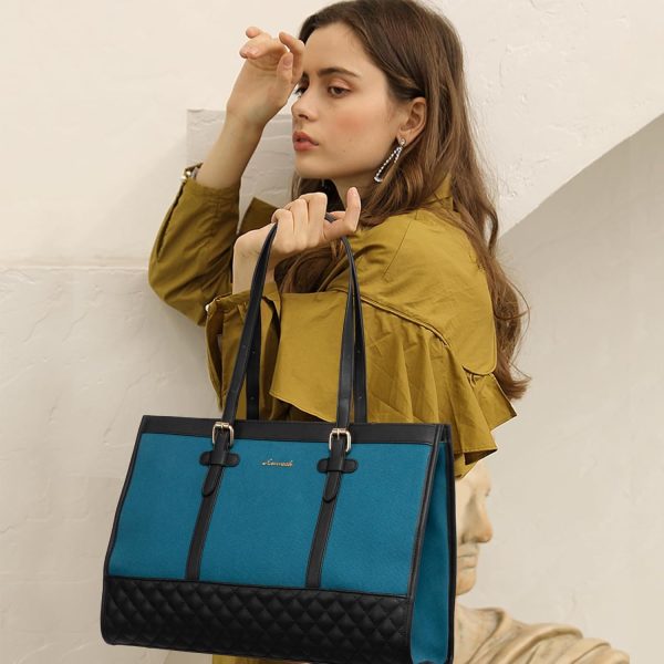 LOVEVOOK Laptop Bag for Women 15.6 inch Canvas Laptop Tote Bag, Large Capacity Work Bag with Clutch Purse, Computer Bag Office Business Briefcase, Casual Handbag for Travel College Teacher School - Image 107