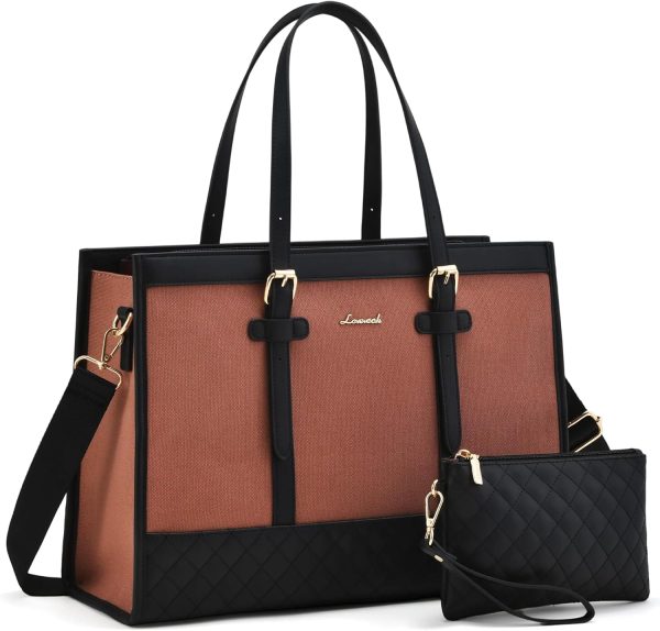 LOVEVOOK Laptop Bag for Women 15.6 inch Canvas Laptop Tote Bag, Large Capacity Work Bag with Clutch Purse, Computer Bag Office Business Briefcase, Casual Handbag for Travel College Teacher School - Image 108