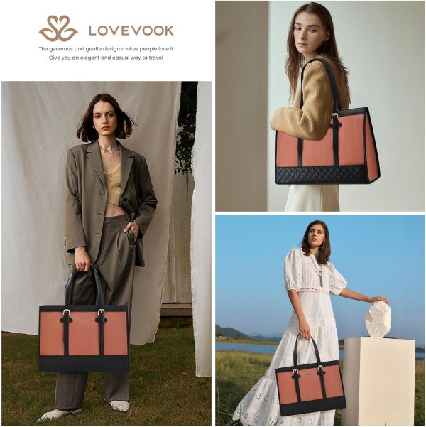 LOVEVOOK Laptop Bag for Women 15.6 inch Canvas Laptop Tote Bag, Large Capacity Work Bag with Clutch Purse, Computer Bag Office Business Briefcase, Casual Handbag for Travel College Teacher School - Image 109