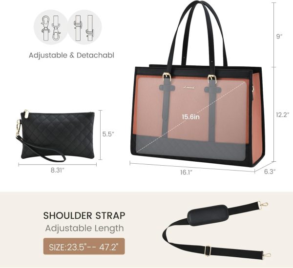 LOVEVOOK Laptop Bag for Women 15.6 inch Canvas Laptop Tote Bag, Large Capacity Work Bag with Clutch Purse, Computer Bag Office Business Briefcase, Casual Handbag for Travel College Teacher School - Image 110