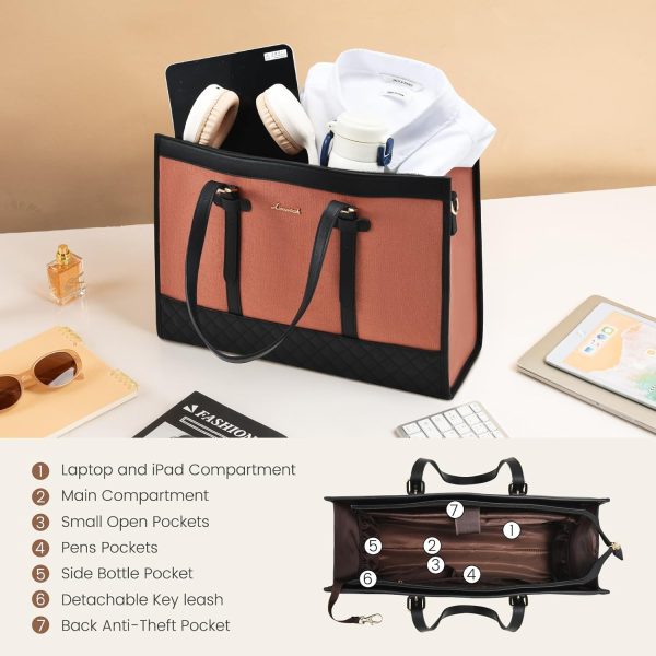 LOVEVOOK Laptop Bag for Women 15.6 inch Canvas Laptop Tote Bag, Large Capacity Work Bag with Clutch Purse, Computer Bag Office Business Briefcase, Casual Handbag for Travel College Teacher School - Image 111