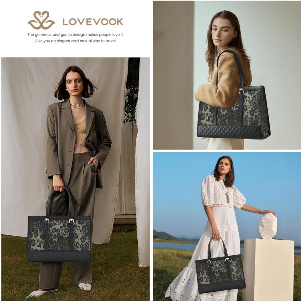 LOVEVOOK Laptop Bag for Women 15.6 inch Canvas Laptop Tote Bag, Large Capacity Work Bag with Clutch Purse, Computer Bag Office Business Briefcase, Casual Handbag for Travel College Teacher School - Image 124
