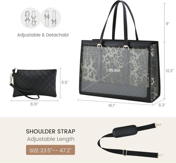 LOVEVOOK Laptop Bag for Women 15.6 inch Canvas Laptop Tote Bag, Large Capacity Work Bag with Clutch Purse, Computer Bag Office Business Briefcase, Casual Handbag for Travel College Teacher School - Image 125