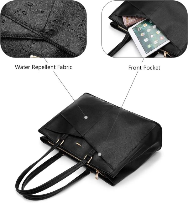 LOVEVOOK Laptop Tote Bag for Women 15.6 Inch Waterproof Leather Computer Bags Business Office Work Briefcase Black - Image 2