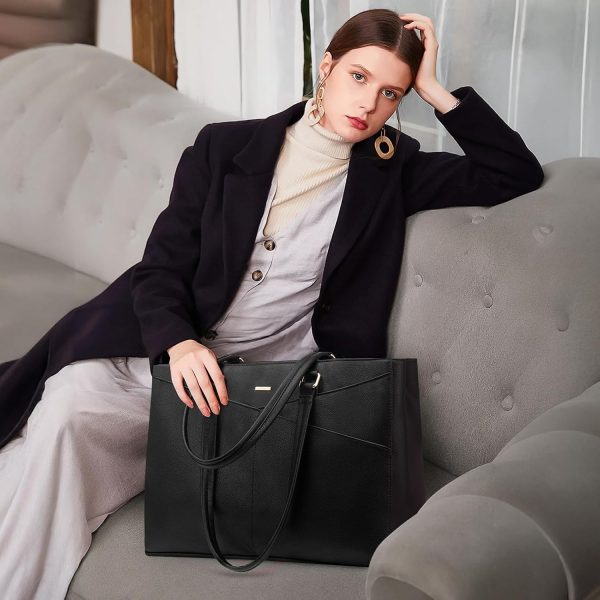 LOVEVOOK Laptop Tote Bag for Women 15.6 Inch Waterproof Leather Computer Bags Business Office Work Briefcase Black - Image 3