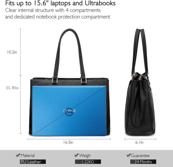 LOVEVOOK Laptop Tote Bag for Women 15.6 Inch Waterproof Leather Computer Bags Business Office Work Briefcase Black - Image 4