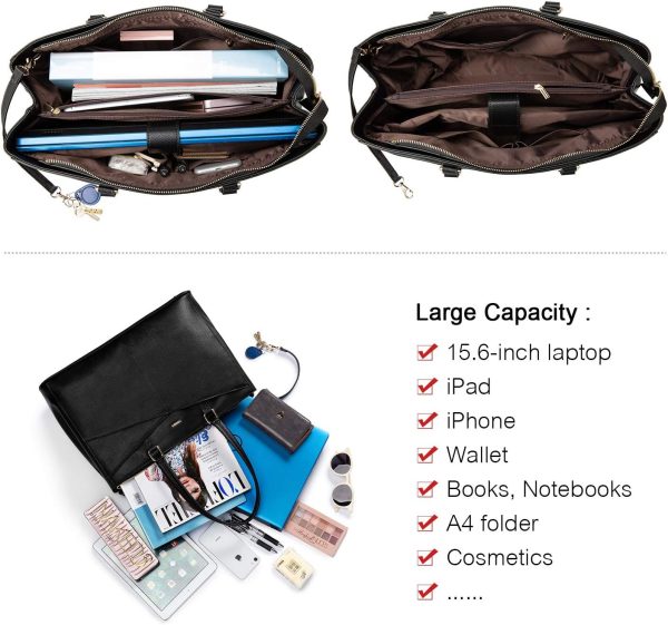 LOVEVOOK Laptop Tote Bag for Women 15.6 Inch Waterproof Leather Computer Bags Business Office Work Briefcase Black - Image 6