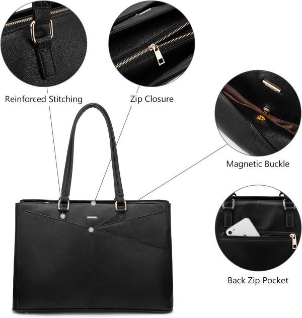 LOVEVOOK Laptop Tote Bag for Women 15.6 Inch Waterproof Leather Computer Bags Business Office Work Briefcase Black - Image 8