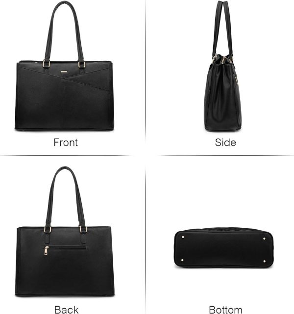 LOVEVOOK Laptop Tote Bag for Women 15.6 Inch Waterproof Leather Computer Bags Business Office Work Briefcase Black - Image 9